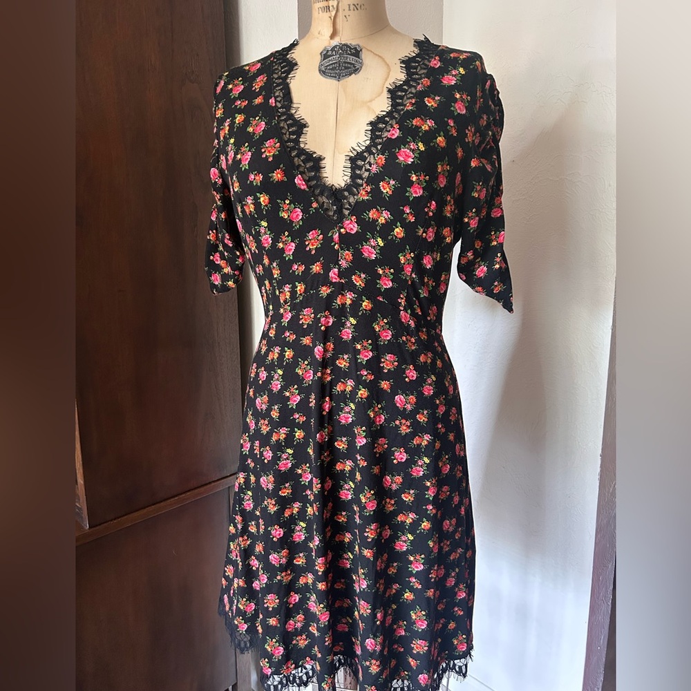 Topshop Black Floral Long Sleeve Dress